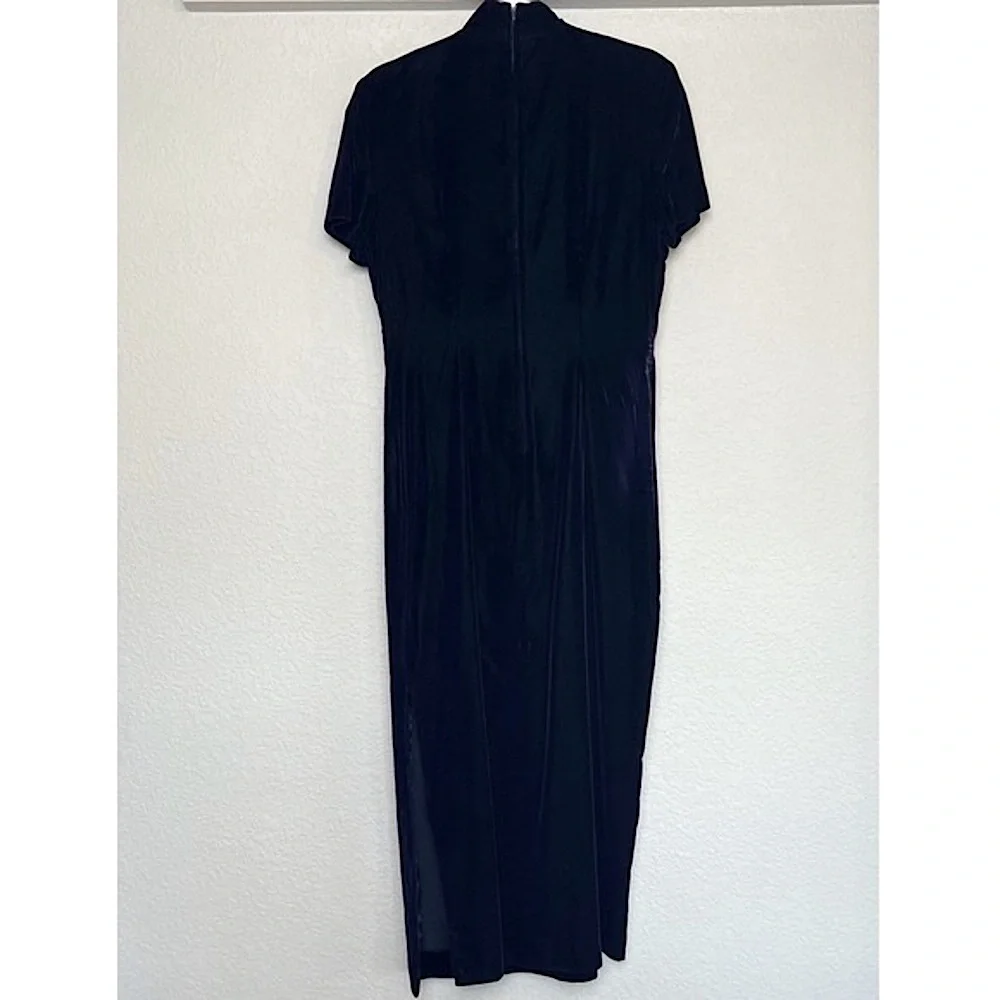 VINTAGE Velvet Mandarin Collar Qipao-Style Maxi Dress in Deep Blue/Purple Size S - Picture 2 of 3